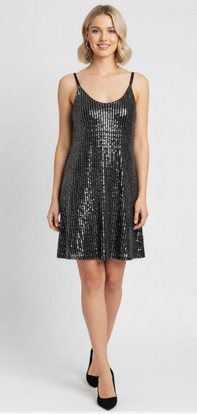 Candie's Black Gold Sequin Mini Shift Slip Dress Cocktail Holiday Size XLarge